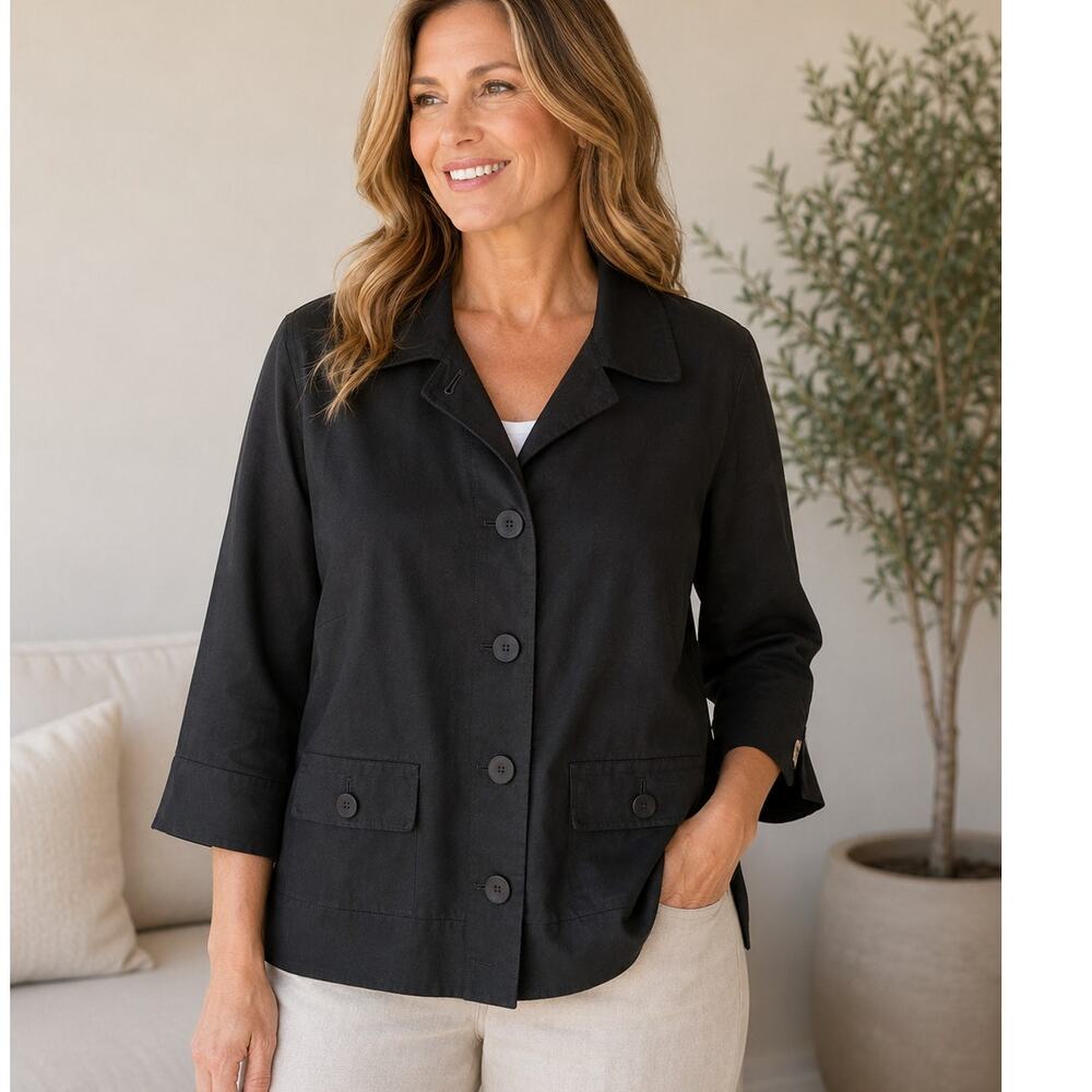 NEW! Talbots Stretch Black Jacket Blazer 18W 3/4 Sleeve Button Front